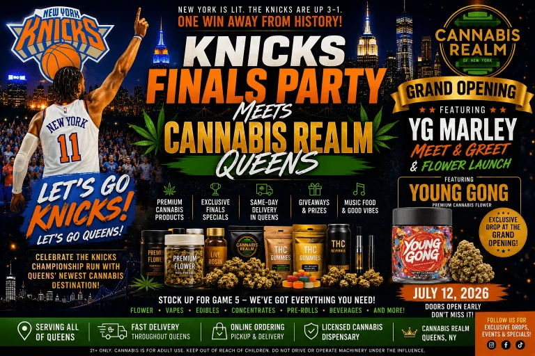 Knicks NBA Finals watch party at the Cannabis Realm Queens grand opening
