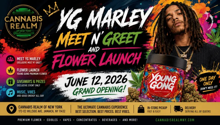 Cannabis Realm Queens grand opening celebration with a YG Marley meet and greet